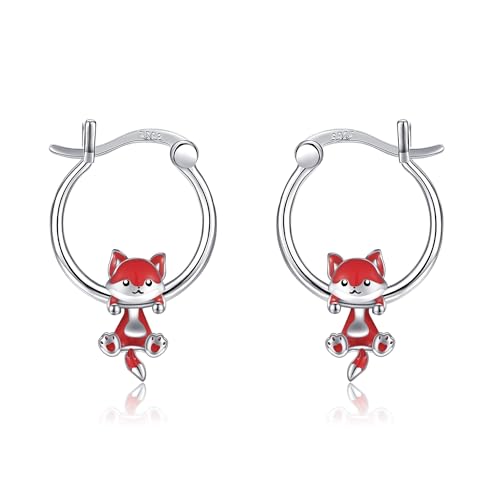 POPLYKE Fuchs Ohrringe für Damen 925 Sterling Silber Tier Hoop Ohrringe für Mädchen Fuchs Schmuck Geschenke für sie von POPLYKE