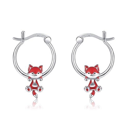 POPLYKE Fuchs Ohrringe für Damen 925 Sterling Silber Tier Hoop Ohrringe Fuchs Schmuck für sie von POPLYKE