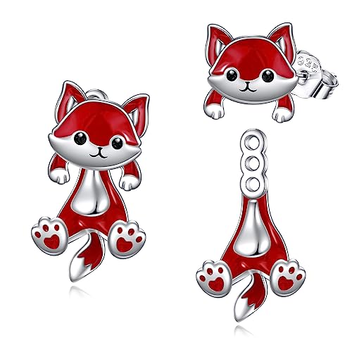 POPLYKE Fuchs Ohrstecker für Damen 925 Sterling Silber Fuchs Ohrringe Hypoallergene Fuchs Schmuck Geschenke Geburtstag von POPLYKE