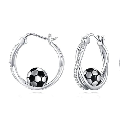 POPLYKE Fußball-Ohrringe für Frauen Sterling Silber Fußball Hoop Ohrringe Sport Schmuck Geschenk für Frauen (Fußball) von POPLYKE