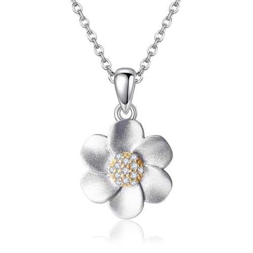 POPLYKE Gänseblümchen Kette Damen 925 Sterling Silber Gänseblümchen Schmuck Mädchen Kette Blume Geschenke Geburtstag von POPLYKE
