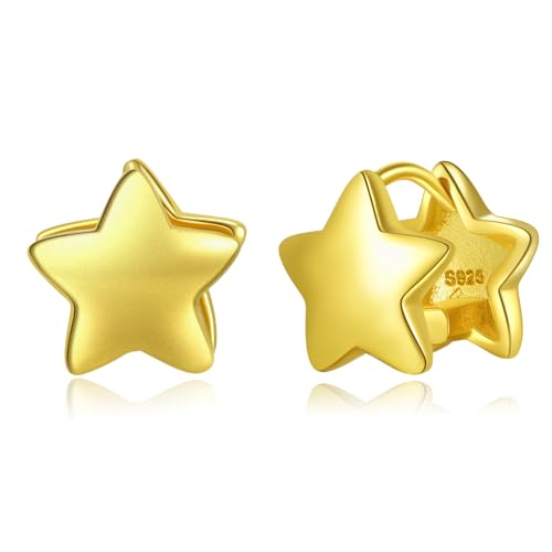 POPLYKE Gelbgold plattierte Star Huggie Ohrringe Sterling Silber Trendy Ohrringe Schmuck für Frauen von POPLYKE