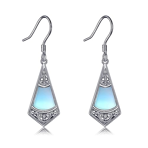 POPLYKE Geometrie Mondstein Dangle Ohrringe 925 Sterling Silber Filigrane Tropfen Ohrringe Mondstein Schmuck Geschenke für Damen von POPLYKE