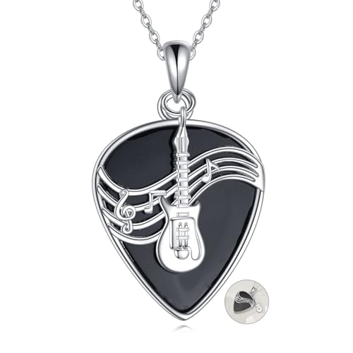 POPLYKE Gitarre Pick Halskette 925 Sterling Silber Musik Halskette Schwarz Onyx Gitarre Halskette Musiker Schmuck für Männer Damen POPLYKE Gitarre Pick Halskette 925 Sterling Silber Musik Halskette Schwarz Onyx Gitarre Halskette Musiker Schmuck für Männer Damen von POPLYKE