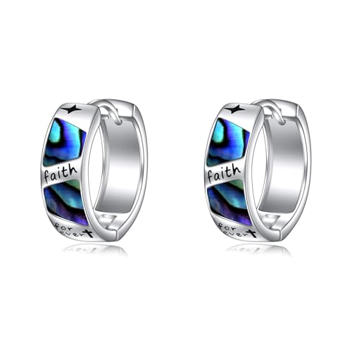 POPLYKE Glaube Abalone Ohrringe für Frauen Sterling Silber Abalone-Muschel-Ohrringe Glaube Schmuck Geschenk für Mädchen von POPLYKE