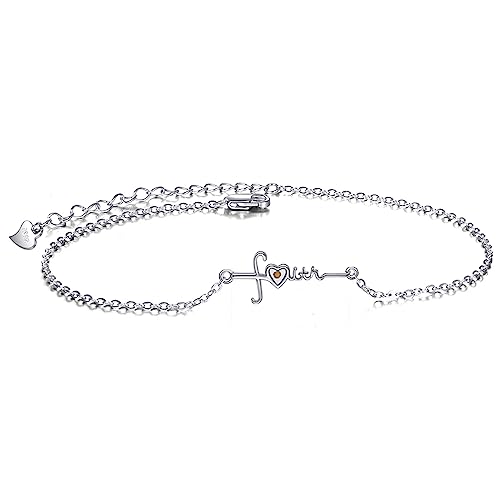 POPLYKE Glaube Kreuz Fußkettchen 925 Sterling Silber Senf Samen Schmuck Glaube Hoffnung Liebe Knöchel Armband Christliche Geschenke für Damen von POPLYKE