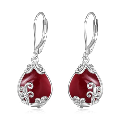 POPLYKE Granat Ohrringe Sterling Silber Granat Filigrane Tropfen Ohrringe Rot Kristall Schmuck Geschenke für Frauen von POPLYKE