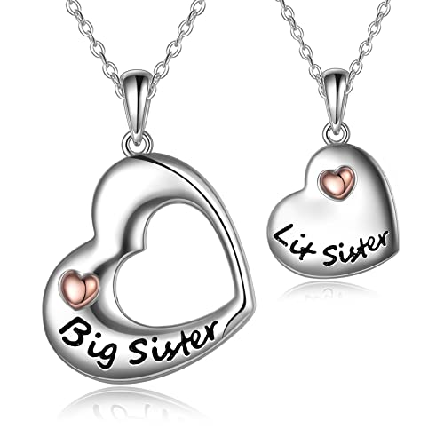 POPLYKE Große Schwester Kleine Schwester Halskette Sterling Silber Schwester Halskette Set für 2 Herz Schwester Schmuck Geschenke für Damen Mädchen Schwester Tochter Frau von POPLYKE