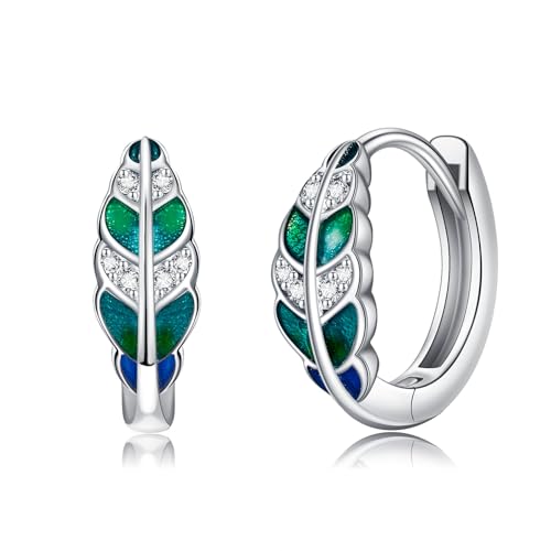 POPLYKE Grünes Blatt Ohrringe 925 Sterling Silber Kleine Creolen für Frauen Blattschmuck POPLYKE Grünes Blatt Ohrringe 925 Sterling Silber Kleine Creolen für Frauen Blattschmuck von POPLYKE