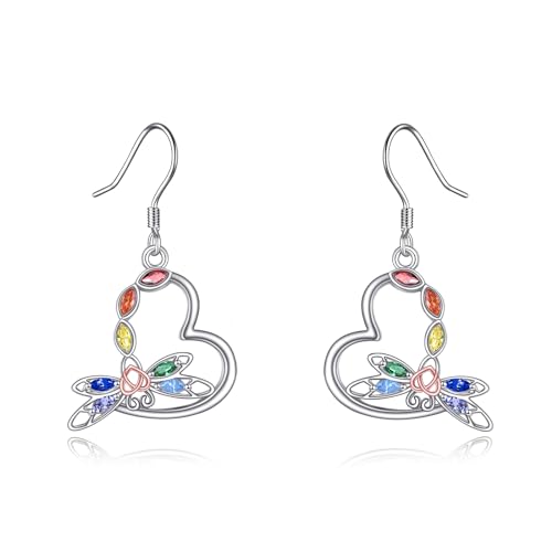 POPLYKE Herz Dragonfly Dangle Ohrringe für Frauen Sterling Silber 7 Chakra Irish Schmuck Geschenke von POPLYKE