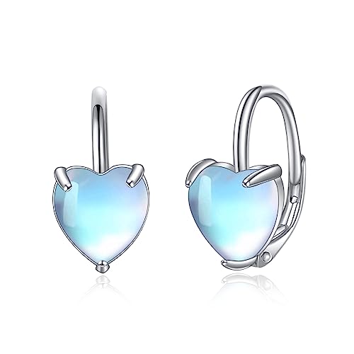 POPLYKE Herz Mondstein Ohrringe für Frauen Sterling Silber Leverback Ohrringe Mondstein Schmuck Geschenke Geburtstag von POPLYKE