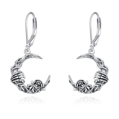 POPLYKE Hexe Totenkopf Ohrringe für Frauen Sterling Silber Totenkopf Hexe Ohrringe Gothic Totenkopf Schmuck Geschenk für Frauen von POPLYKE