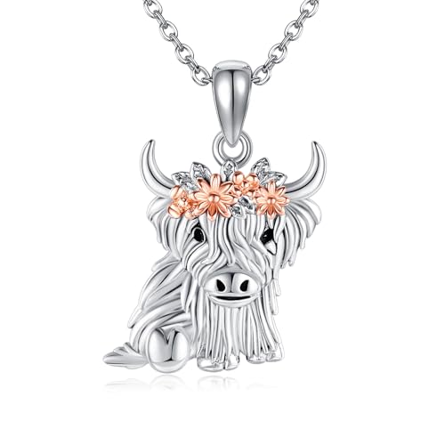 POPLYKE Highland Kuh Halskette 925 Sterling Silber Kuh Anhänger Halskette Highland Kuh Schmuck für Damen von POPLYKE