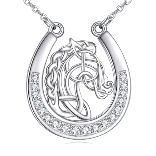 POPLYKE Hufeisen Halskette für Frauen Sterling Silber Pferd/Kreuz Pandant Halskette Schmuck Geschenke für Mädchen (Pferd) von POPLYKE