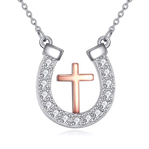 POPLYKE Kreuz Hufeisen Halskette für Frauen Sterling Silber Kreuz Halskette Hufeisen Schmuck Geschenk für Mädchen(Kreuz) von POPLYKE