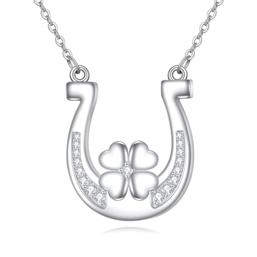 POPLYKE Hufeisen Halskette für Frauen Sterling Silber vier Blatt Kleeblatt Halskette Hufeisen Schmuck Geschenk für Mädchen von POPLYKE
