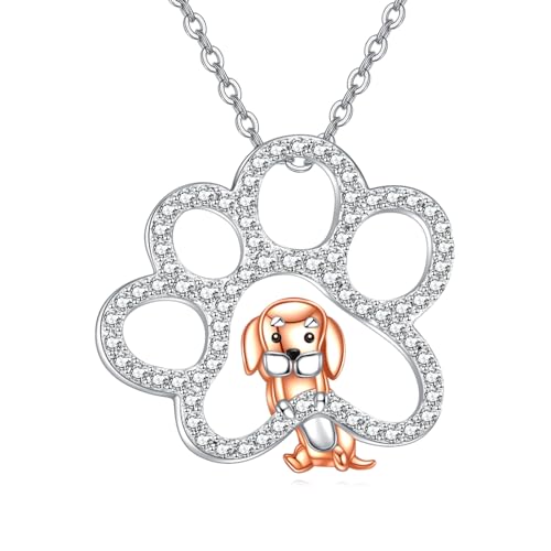 POPLYKE Hund Pfote Dackel Anh?nger Halskette für Frauen Sterling Silber niedlich Hundeschmuck Dackel Geschenke Liebhaber von POPLYKE