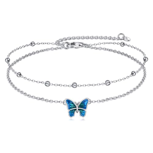 POPLYKE Schmetterling Fußkettchen für Frauen 925 Sterling Silber Blau Schmetterling Schmuck Geschenk für Mädchen (Schmetterling) von POPLYKE