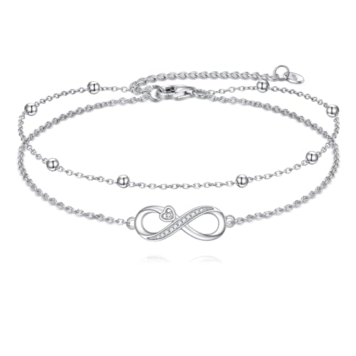 POPLYKE Infinity Knöchel Armband für Damen 925 Sterling Silber Charme verstellbares Knöchel Sommer Strand Endlose Liebe Knöchelbänder Schmuck von POPLYKE
