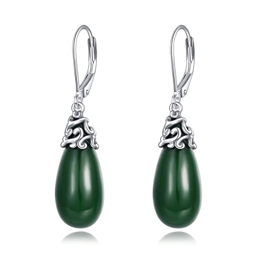 POPLYKE Jade Filigrane Tropfen Tropfen Ohrringe Sterling Silber Leverback Ohrringe Schmuck von POPLYKE