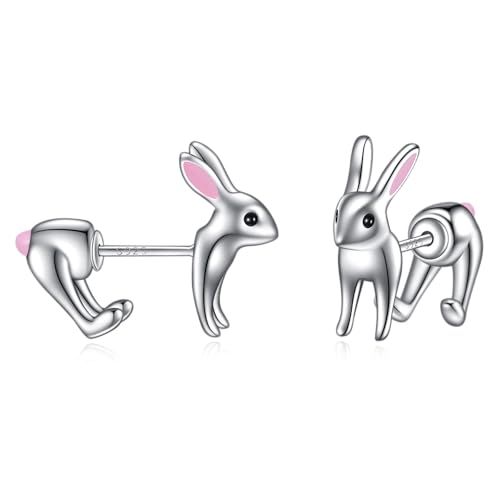 POPLYKE Kaninchen Ohrstecker Sterling Silber 3D Osterhase Tier Ohrringe Schmuck Geschenk für Frauen von POPLYKE