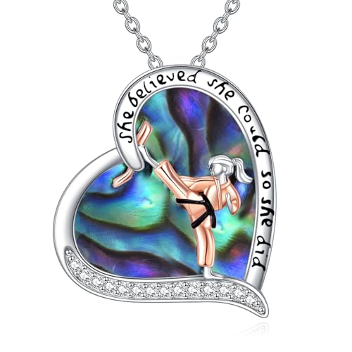 POPLYKE Karate Halskette für Frauen Sterling Silber Karate Halskette Taekwondo Jiu Jitsu-Schmuck für Frauen (Karate-Abalone Shell) von POPLYKE