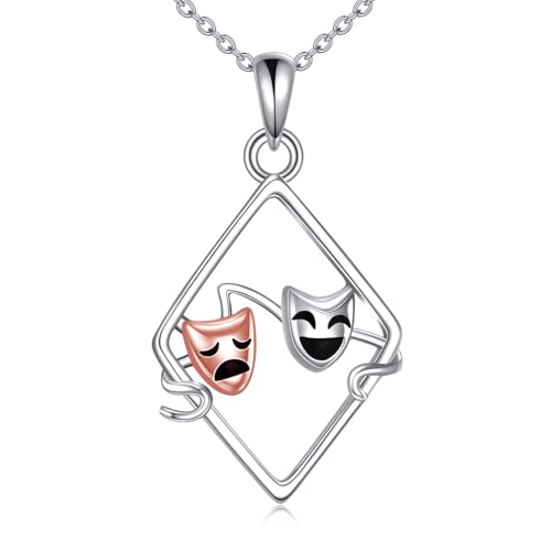 POPLYKE Komödie Tragödie Masken Halskette für Frauen - Sterling Silber Maske Anhänger Schmuck für Frauen von POPLYKE