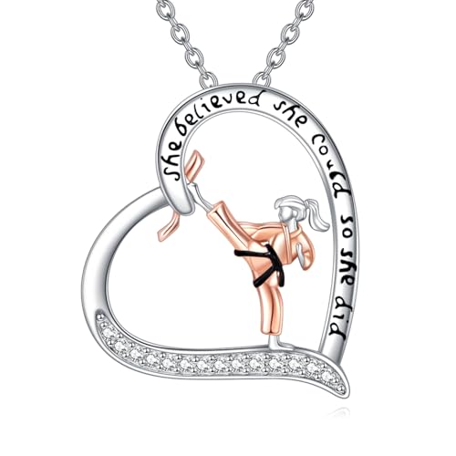 POPLYKE Karate Halskette für Frauen Sterling Silber Karate Halskette Taekwondo Jiu Jitsu-Schmuck für Frauen (Karate) von POPLYKE