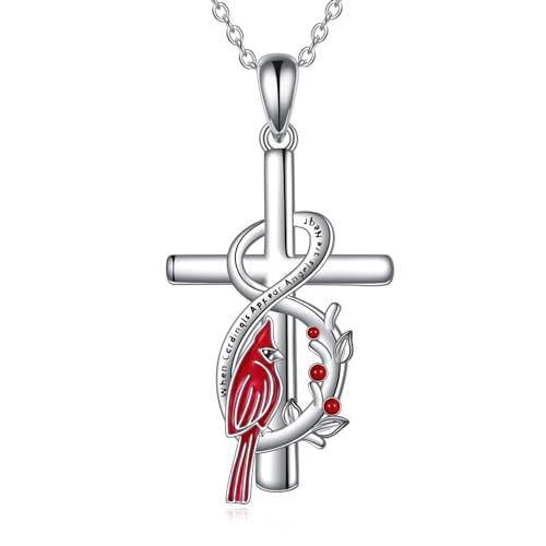 POPLYKE Kardinal Halskette für Frauen Sterling Silber Kreuz Halskette Rot Kardinal Schmuck Geschenk für Mädchen (kardinal) von POPLYKE