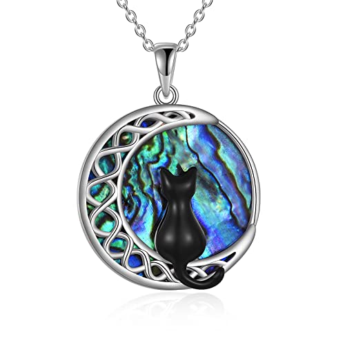 POPLYKE Katze Halskette für Frauen Sterling Silber Abalone Shell Celtic Moon Katze Schmuck Geschenke (abalone) von POPLYKE
