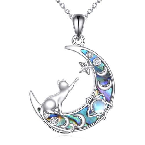 POPLYKE Katze Kette für Damen 925 Sterling Silber Mondstein Halskette Mond Abalone Halskette Katze Anhänger Schmuck Geschenke für Frauen Katzenliebhaber POPLYKE Katze Kette für Damen 925 Sterling Silber Mondstein Halskette Mond Abalone Halskette Katze Anhänger Schmuck Geschenke für Frauen Katzenliebhaber von POPLYKE