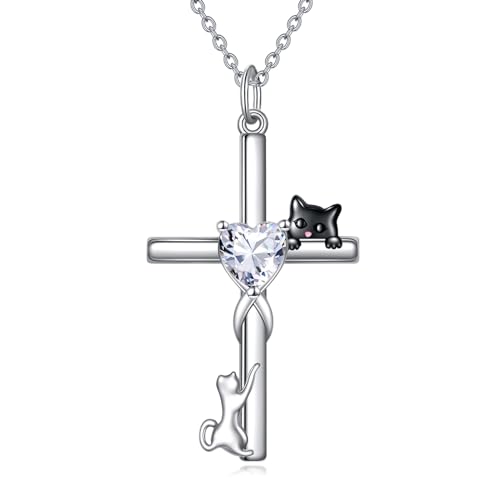 POPLYKE Katze Kreuz Anh?nger Halskette für Frauen Tier Halskette Sterling Silber Schwarz Katze Christlichen Schmuck Geschenke für Frauen von POPLYKE