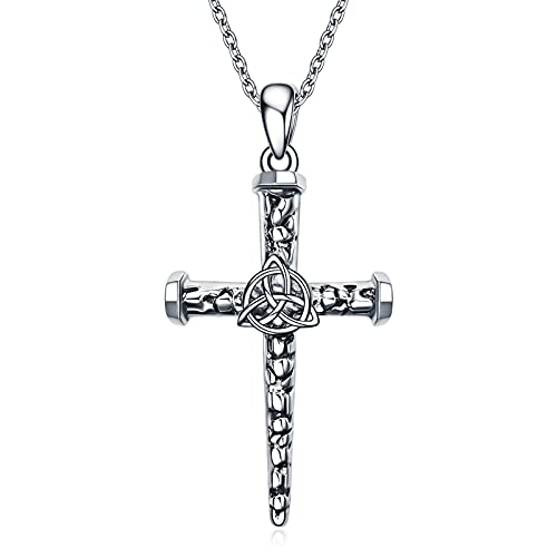 POPLYKE Keltische Knoten Kreuz Halskette Sterling Silber Kreuz Schmuck Inspirierende Halskette Geschenke für Frauen Männer 20+2 Zoll Kette von POPLYKE