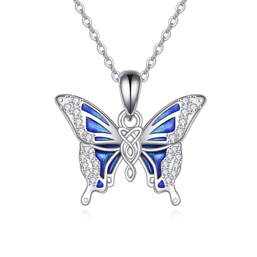 POPLYKE Keltische blaue Schmetterling Halskette für Damen 925 Sterling Silber Schmetterling Schmuck Geschenke für sie von POPLYKE