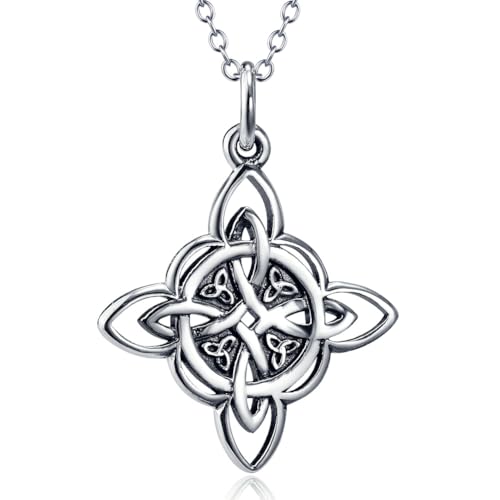 POPLYKE Keltischer Knoten Kette für Damen 925 Sterling Silber Vier Ecken Knoten keltische Halskette Glück irischer Schmuck für Damen von POPLYKE