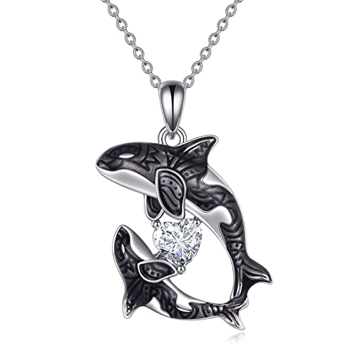 POPLYKE Killerwal Orca Herz CZ Halskette Sterling Silber Ozean Schmuck für Frauen Geschenke für Mutter Tochter Muttertag von POPLYKE