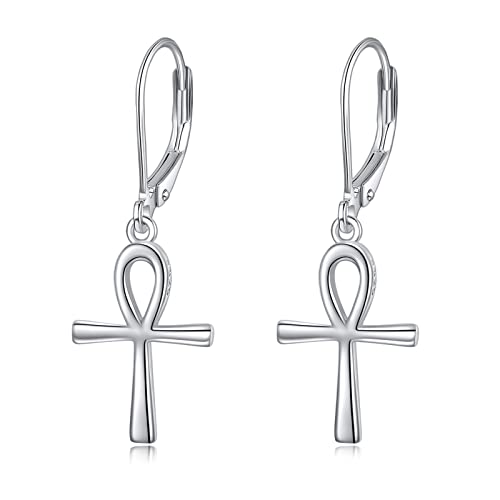 POPLYKE Knöchel Kreuz Leverback Ohrringe für Damen S925 Sterling Silber Kreuz Dangle Ohrringe für Mädchen Geburtstagsgeschenke von POPLYKE