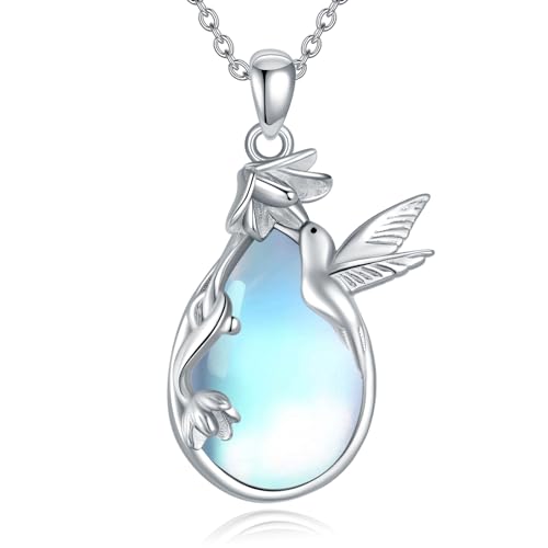 POPLYKE Kolibri Mondstein Halskette für Frauen Sterling Silber Mondstein Halskette Kolibri Schmuck Geschenk für Mädchen (Hummingbird) von POPLYKE