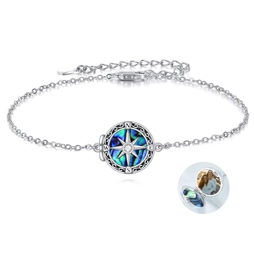 POPLYKE Kompass Medaillon Armband hält Bilder Foto halten jemanden in Ihrer Nähe Kundenspezifischer Schmuck Personalisierte Medaillon Armband für Männer Damen Verstellbare Kette von POPLYKE