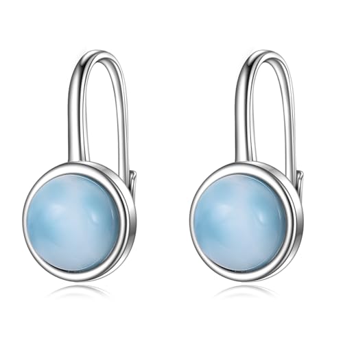 POPLYKE Kreis Larimar Ohrstecker Ohrringe für Frauen 925 Sterling Silber Larimar Leverback Schmuck Geschenk für Mädchen(Larimar 1) von POPLYKE