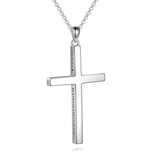 POPLYKE Kreuz Halskette für Damen Männer 925 Sterling Silber Joshua 1:9 Seien Sie stark und mutig inspirierend Schmuck Geschenke für Männer 20+2'' von POPLYKE