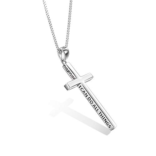 POPLYKE Kreuz Halskette für Damen Männer 925 Sterling Silber Philippians 4:13 Ich kann alle Dinge inspirierende Schmuck Geschenke für Männer 20+2'' von POPLYKE