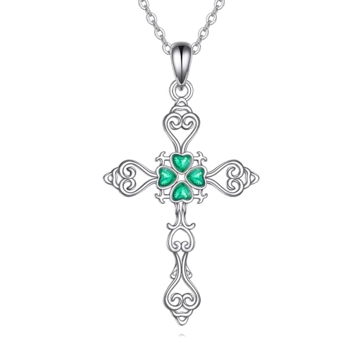 POPLYKE Kreuz Halskette für Frauen 925 Sterling Silber Drehbare Kompass Anhänger Halskette Schmuck Geschenke für Mädchen (Klee Halskette) von POPLYKE