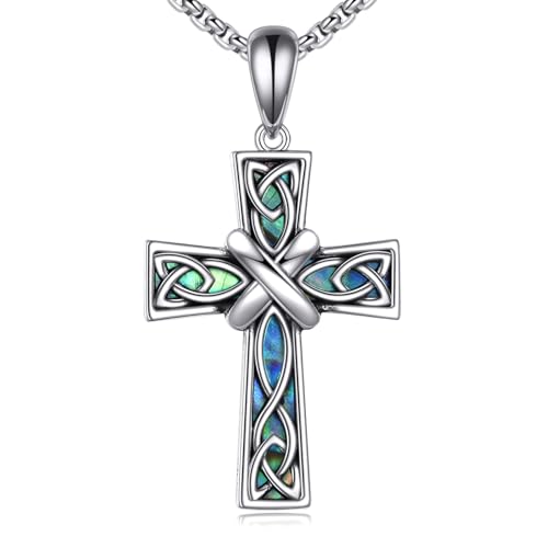POPLYKE Kreuz Halskette für Herren Damen 925 Sterling Silber Keltische Kreuz Halskette für Herren Abalone Shell Kreuz Anhänger Halskette Schmuck für Herren Valentinstag POPLYKE Kreuz Halskette für Herren Damen 925 Sterling Silber Keltische Kreuz Halskette für Herren Abalone Shell Kreuz Anhänger Halskette Schmuck für Herren Valentinstag von POPLYKE