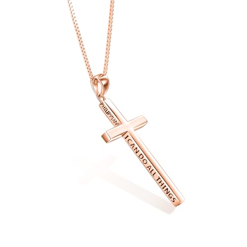 POPLYKE Kreuz Kette Damen Männer Rose vergoldet 925 Sterling Silber Philippians 4:13 Ich kann alle Dinge inspirierende Schmuck für Männer 20+2'' von POPLYKE