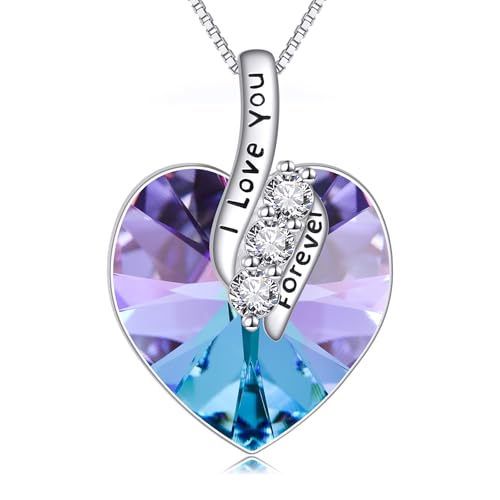 POPLYKE Kristall Herz Anhänger Halskette 925 Sterling Silber Ich liebe dich für immer Herz Anhänger Halskette Hochzeitstag Schmuck Geschenke für ihre Damen Frau Mutter Freundin von POPLYKE