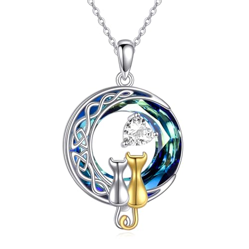 POPLYKE Kristall Katze Kette 925 Sterling Silber Apr. Geburtsstein Anhänger Mutter Tochter Katze Schmuck Geschenke von POPLYKE