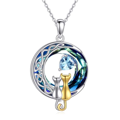 POPLYKE Kristall Katze Kette 925 Sterling Silber Geburtsstein Anhänger Mutter Tochter Katze Schmuck Mar. Aquamarine Anhänger Geschenke POPLYKE Kristall Katze Kette 925 Sterling Silber Geburtsstein Anhänger Mutter Tochter Katze Schmuck Mar. Aquamarine Anhänger Geschenke von POPLYKE