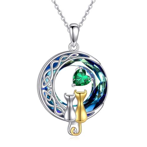 POPLYKE Kristall Katze Kette 925 Sterling Silber Geburtsstein Anhänger Mutter Tochter Katze Schmuck May Smaragd Anhänger Geschenke POPLYKE Kristall Katze Kette 925 Sterling Silber Geburtsstein Anhänger Mutter Tochter Katze Schmuck May Smaragd Anhänger Geschenke von POPLYKE