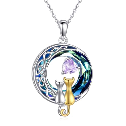 POPLYKE Kristall Katze Kette 925 Sterling Silber June Geburtsstein Anhänger Mutter Tochter Katze Schmuck Geschenke von POPLYKE